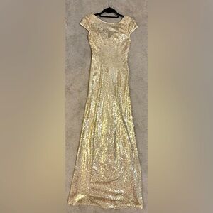 Beautifly Sequin Cowl Back Cap Sleeve Evening Gown Prom Dress in Gold Size US2